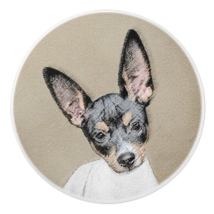 Bouton De Porte En Céramique Peinture de Rat Terrier - Art de chien original mi