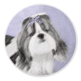 Bouton De Porte En Céramique Peinture de Shih Tzu - Art de chien original migno