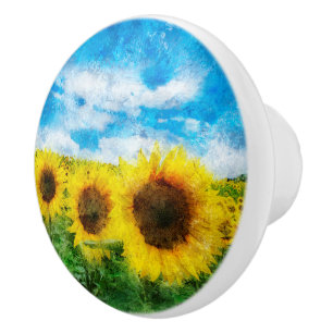 Bouton De Porte En Céramique Peinture de tournesols