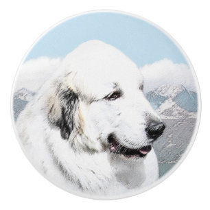 Bouton De Porte En Céramique Peinture des Pyrénées - Art original du chien