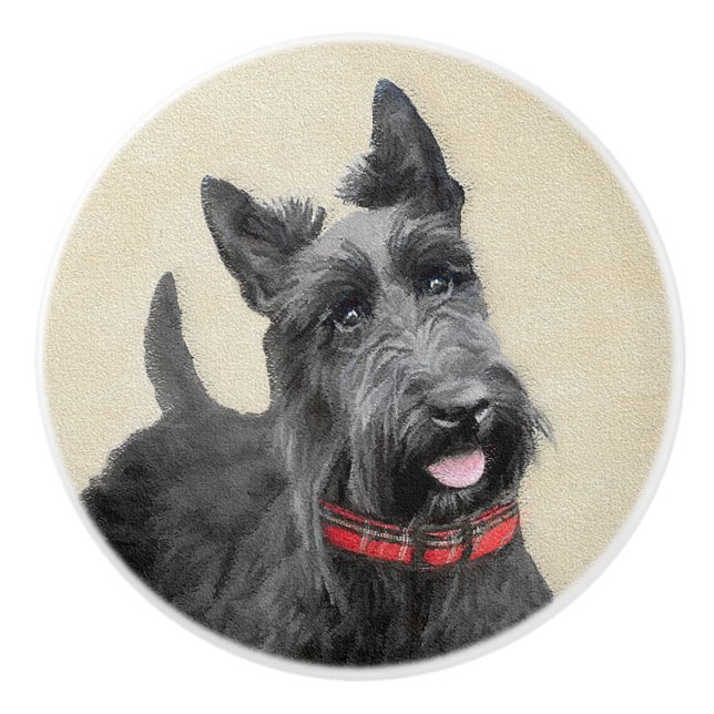 Bouton De Porte En Céramique Peinture écossaise Terrier - Cute Original Chien A (Devant)