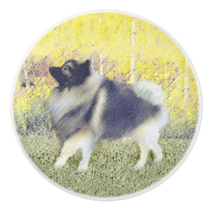 Bouton De Porte En Céramique Peinture en teint de Keeshond - jolie art original