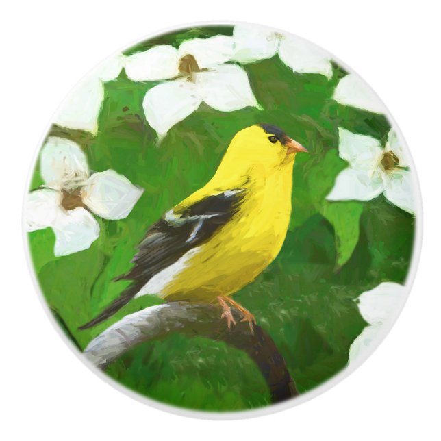 Bouton De Porte En Céramique Peinture Goldfinch - Cute Original Chien Art (Devant)