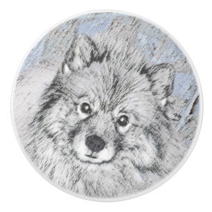 Bouton De Porte En Céramique Peinture Keeshond Beth - Joli art original chien