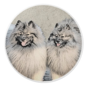 Bouton De Porte En Céramique Peinture Keeshond Brothers - Art Chien original