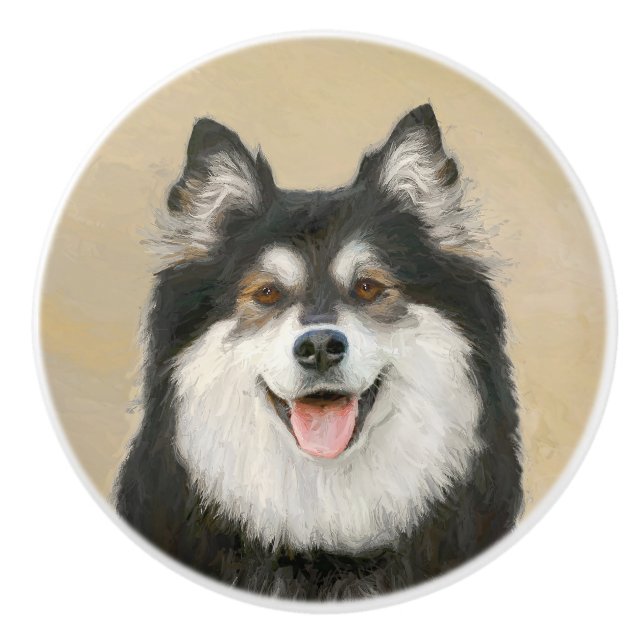 Bouton De Porte En Céramique Peinture Lapphund Finlandaise - Joli art original  (Devant)