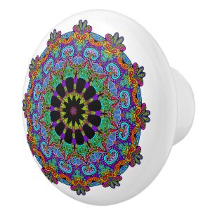 Bouton De Porte En Céramique Peinture manuelle du cadran de l'horloge mandala 2