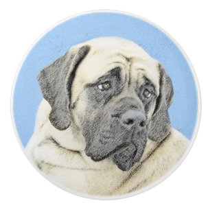 Bouton De Porte En Céramique Peinture Mastiff (Fawn) anglaise - Art Chien origi