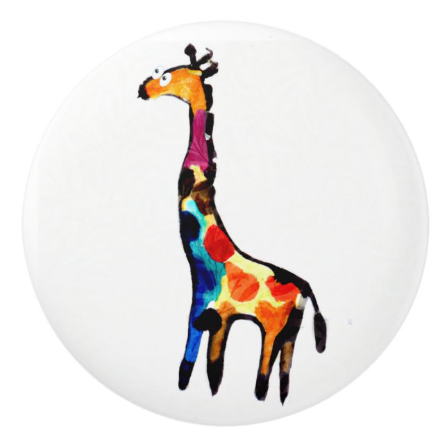 Bouton De Porte En Céramique Peinture naïve de girafe. Chambre pour enfants (Devant)