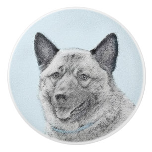 Bouton De Porte En Céramique Peinture norvégienne Elkhound - Art original Chien