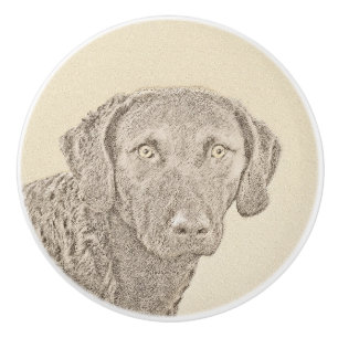Bouton De Porte En Céramique Peinture originale de chien par Retriever de Chesa