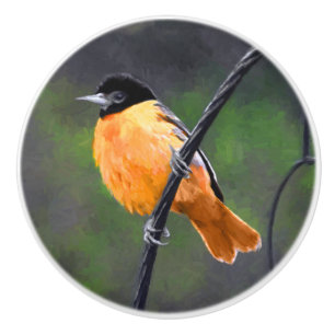 Bouton De Porte En Céramique Peinture Oriole - Art Oiseau Original