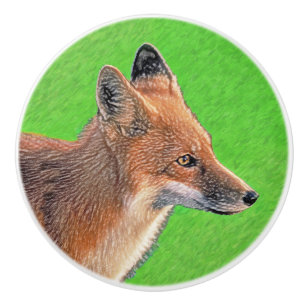 Bouton De Porte En Céramique Peinture Red Fox - Art original de la faune