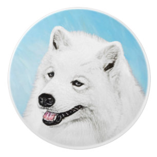 Bouton De Porte En Céramique Peinture Samoyed - Cute Original Chien Art