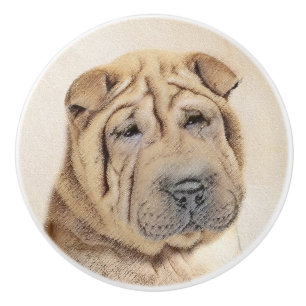 Bouton De Porte En Céramique Peinture Shar Pei - Cute Original Chien Art