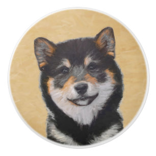 Bouton De Porte En Céramique Peinture Shiba Inu (Noir et Tan) - Art Chien