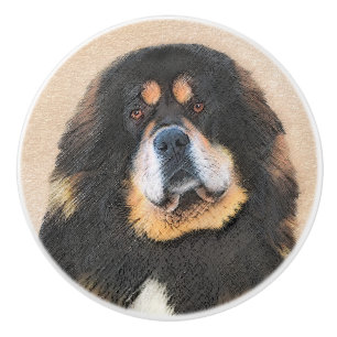 Bouton De Porte En Céramique Peinture Tibétaine Mastiff - Joli art original chi