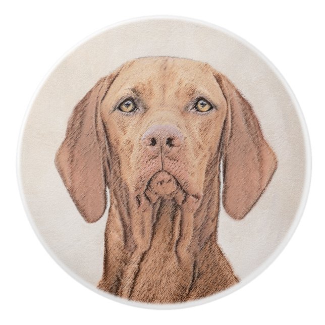 Bouton De Porte En Céramique Peinture Vizsla - Joli art original chien (Devant)