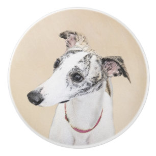 Bouton De Porte En Céramique Peinture Whippet - Jolie art original chien