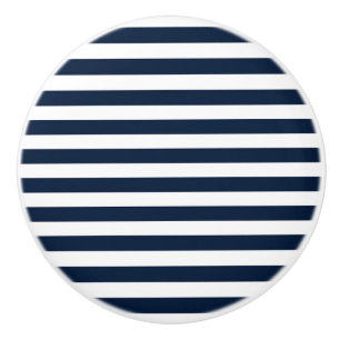 Bouton De Porte En Céramique Penderie rayée bleu marine et blanc chic