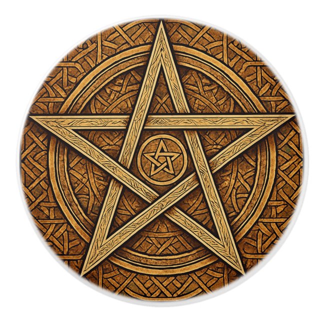 Bouton De Porte En Céramique Pentacle ocre (Devant)