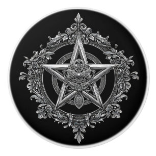 Bouton De Porte En Céramique Pentagramme gothique de style baroque orné