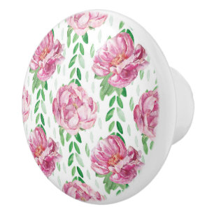 Bouton De Porte En Céramique Peonies d'aquarelle rose