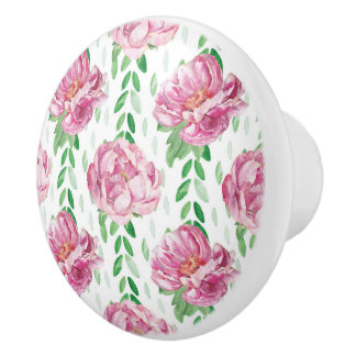 Bouton De Porte En Céramique Peonies d'aquarelle rose