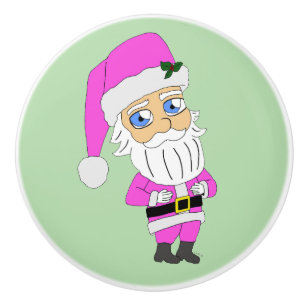 Bouton De Porte En Céramique Père Noël chibi en costume rose