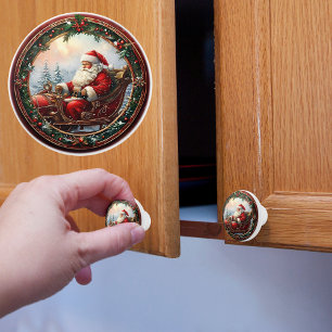 Bouton De Porte En Céramique Père Noël dans son traîneau