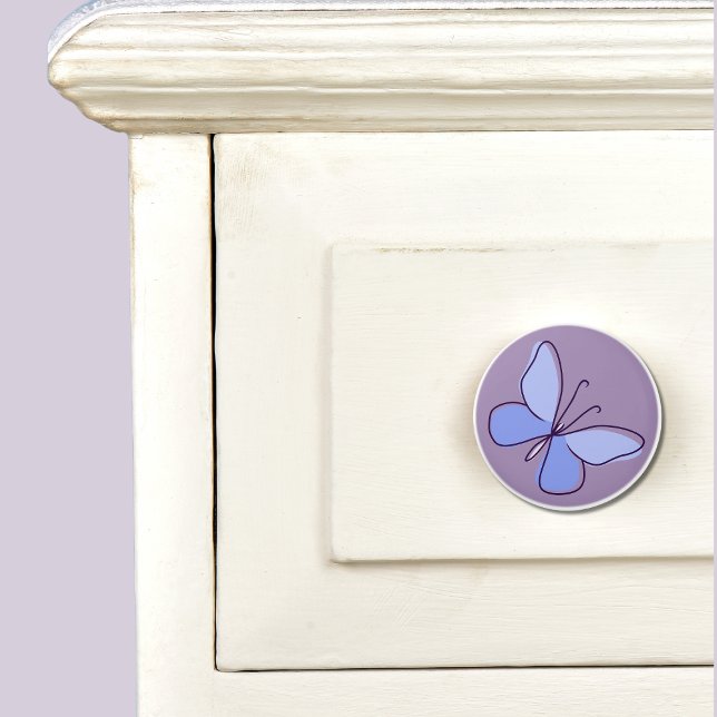 Bouton De Porte En Céramique Périwinkel Bleu Papillon Flutter Lavande (Violet Blue Butterfly Doodle Drawer Knob)
