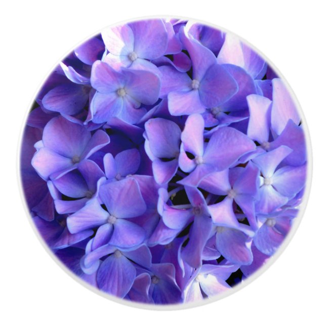 Bouton De Porte En Céramique Périwinkel hydrangeas violet bleu fleur floral (Devant)