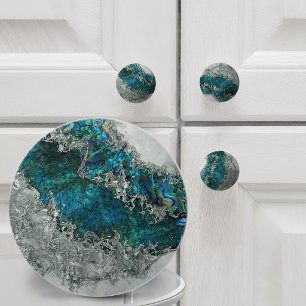 Bouton De Porte En Céramique Perle de Coquille d'ormeau et Argent 2