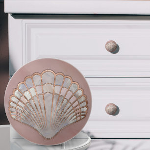 Bouton De Porte En Céramique Perle Rose et Coquille en Or Rose