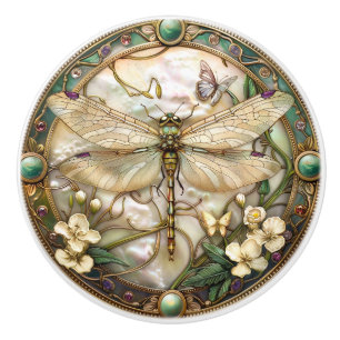 Bouton De Porte En Céramique Perles de libellule Fleurs Filigrane doré
