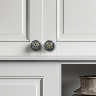 Bouton De Porte En Céramique Perles de libellules Art déco EmeraldsOr Turquoise