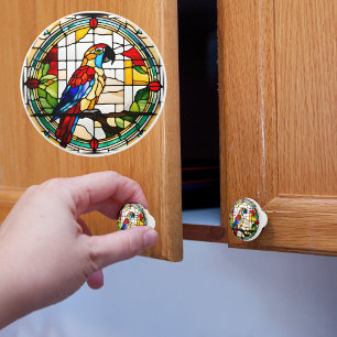 Bouton De Porte En Céramique Perroquet en verre de Faux