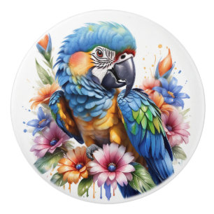 Bouton De Porte En Céramique Perroquets colorés Tropical