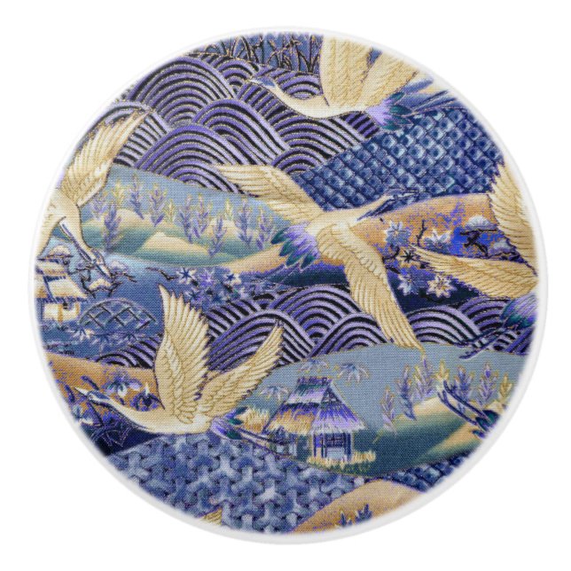 Bouton De Porte En Céramique Personnalisation de la grue japonaise (Devant)