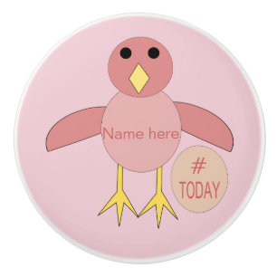 Bouton De Porte En Céramique Personnalisé rose Anniversaire Fille Chick Ceramic