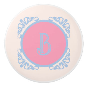 Bouton De Porte En Céramique Personnalisé rose et bleu 