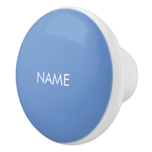 Bouton De Porte En Céramique Personnaliser avec nom, texte minimaliste bleu bla