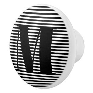 Bouton De Porte En Céramique Personnaliser monogramme initial noir blanc rayure