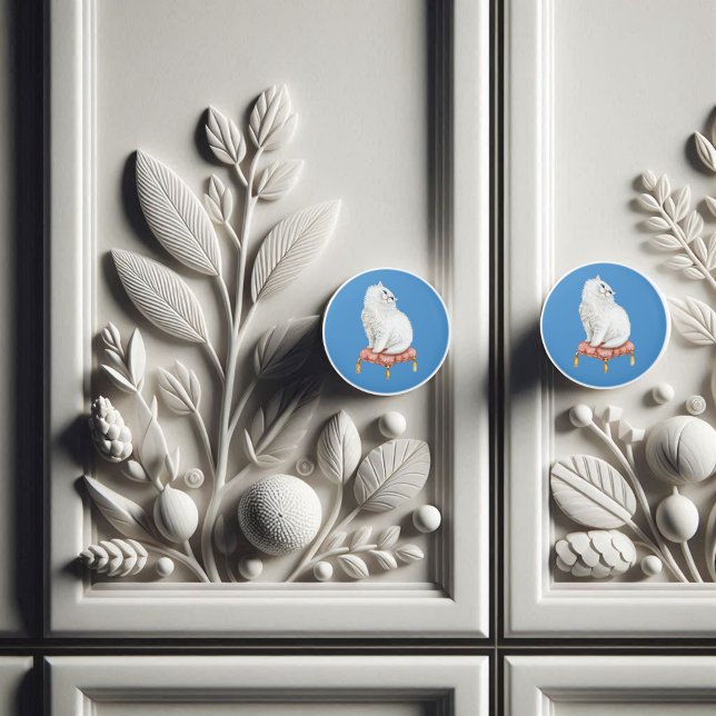 Bouton De Porte En Céramique Personnalized Pretty White Cat (Créateur téléchargé)