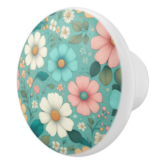 Bouton De Porte En Céramique Pétales Pastels