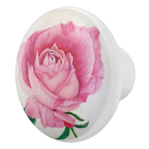 Bouton De Porte En Céramique Pétales Roses Knob