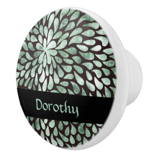 Bouton De Porte En Céramique Pétales vert dégradé sur noir