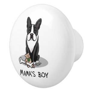 Bouton De Porte En Céramique Petit Mama's Boy Boston Terrier (noir) Chien