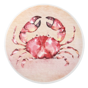Bouton De Porte En Céramique Petit petit crabe rose qui danse à travers le sabl