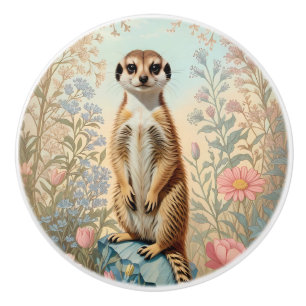 Bouton De Porte En Céramique Petit Suricate Mignon Floral Pastel